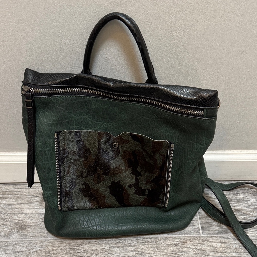 Convertible Dark Green and Black Women's Backpack Tote